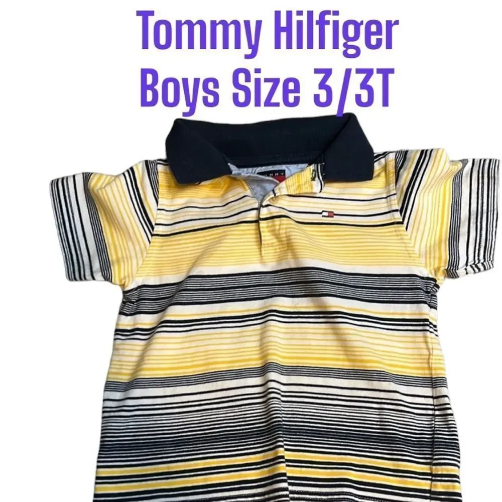 Tommy Hilfiger Boys Blue, White and Yellow Striped Polo Shirt Size 3/3T